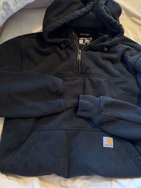 Carhartt Black Hooded Half-Zip Sweatshirt with Zip Closure